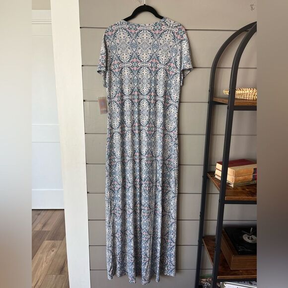 NWT LuLaRoe Maria Floral Maxi Dress Blue Gray Pink Print Sz S - Picture 3 of 7
